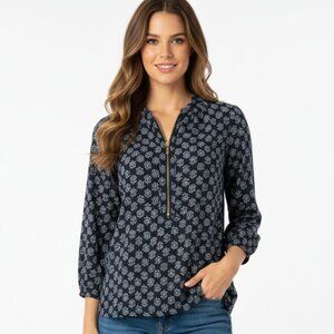 Chic & Stylish Michael Michael Kors Navy White Floral Print Top blouse Sz 10